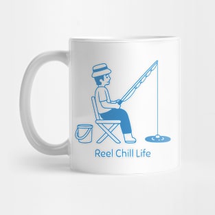 Reel Chill Life Fishing Pun Blue Mug